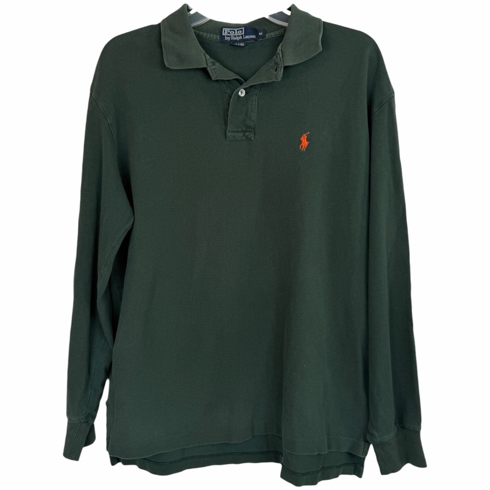 Polo Ralph Lauren Hunter Green Long Sleeve Vintage Cotton Polo Shirt size Medium - Picture 4 of 7